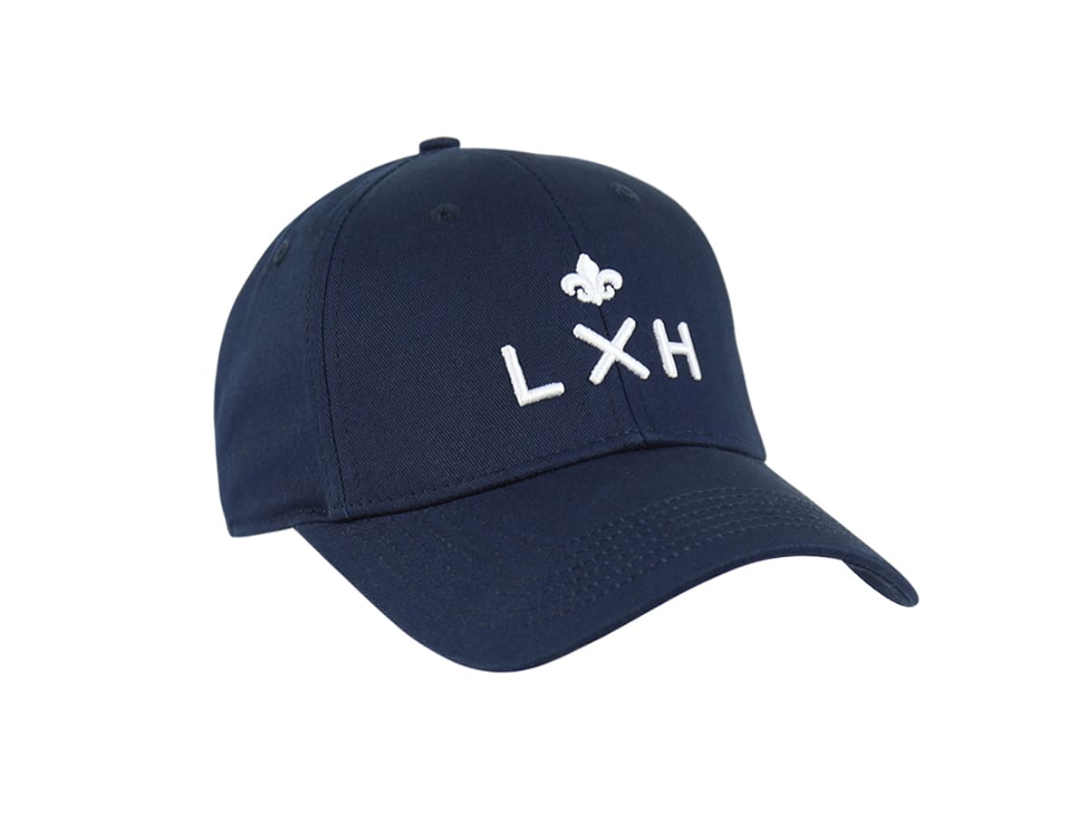 Casquette LXH en coton bleu marine avec logo brodé blanche et visière incurvée