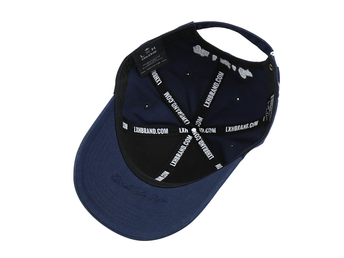 Casquette Coton Bleu Marine LXH vue intérieure avec bande de transpiration et réglage arrière