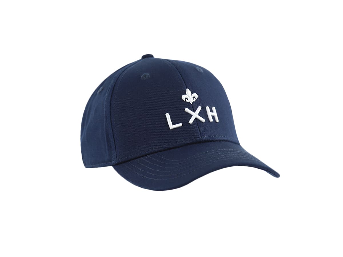 Casquette LXH en coton bleu marine avec broderie blanche logo LXH sur le devant