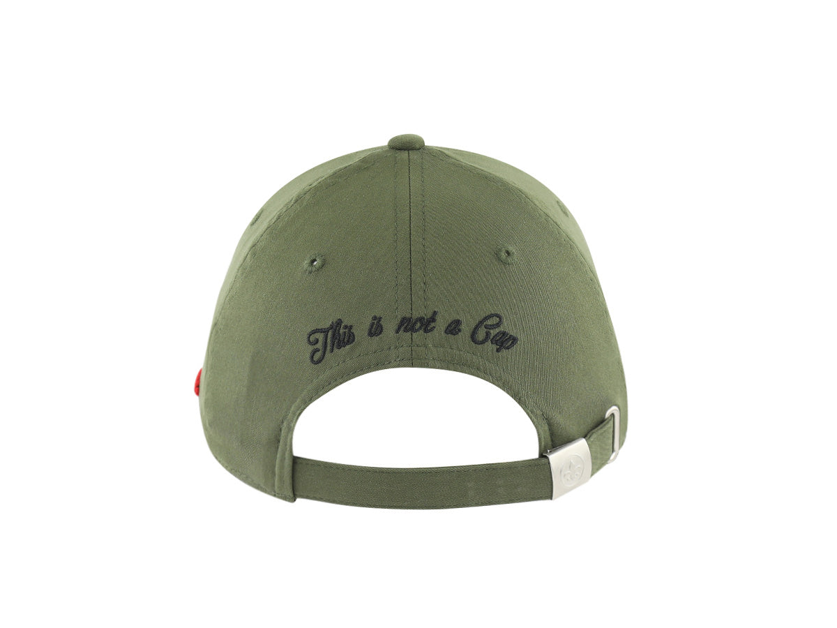 Casquette LXH en coton kaki vue de dos avec fermeture ajustable et broderie