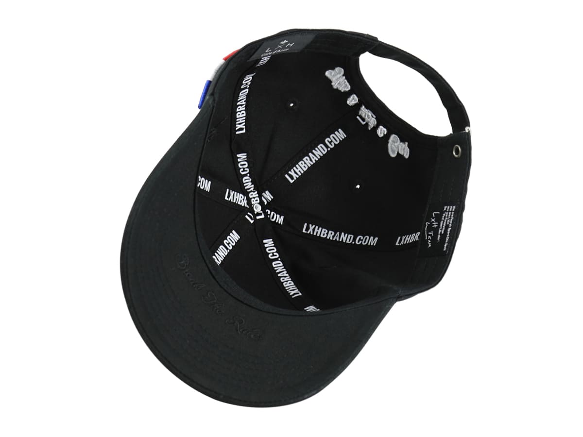 Casquette LXH en coton noir avec logo imprimé et fermeture réglable à l'arrière