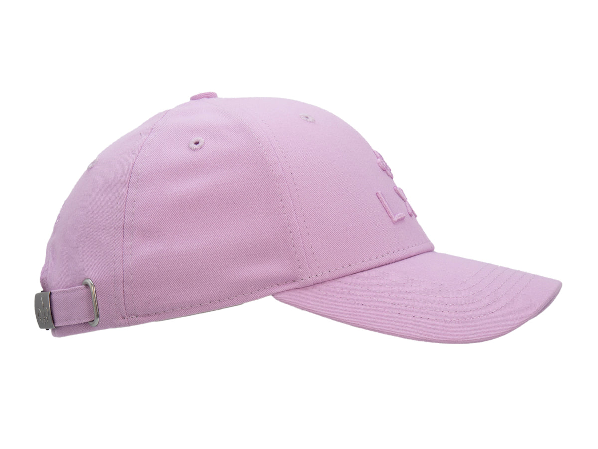 Profil de la casquette Héritage coton rose orchidée, visière incurvée et calotte six panneaux.