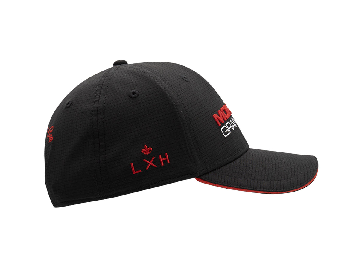Casquette enfant LXH x Monaco Grand Prix noire, broderie rouge sur le panneau latéral.