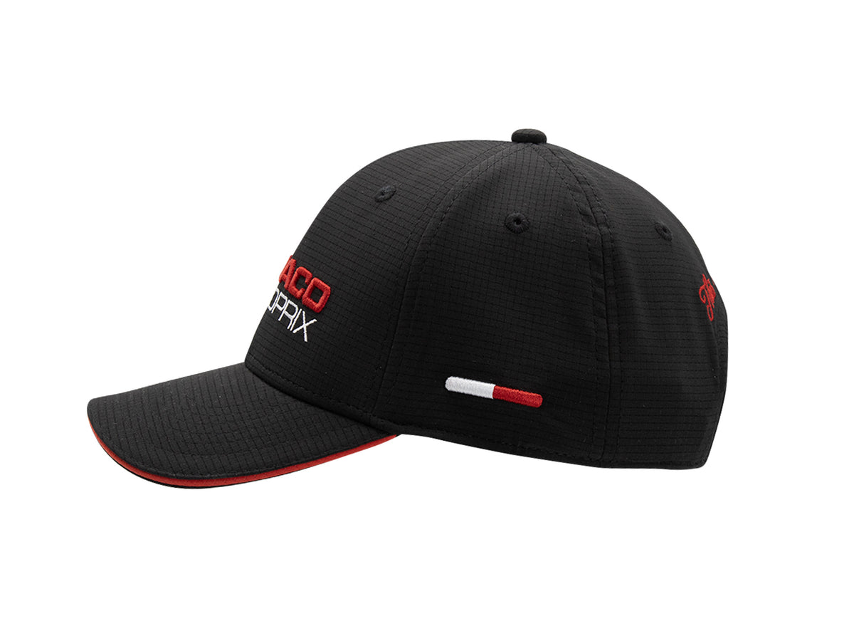 Casquette enfant LXH x Monaco Grand Prix noire, broderie et visière incurvée.