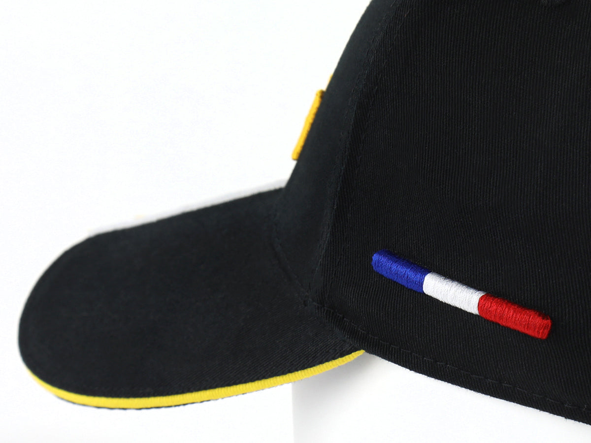 Casquette LXH Racing Noir noire avec broderie tricolore et bordure jaune pour un style élégant