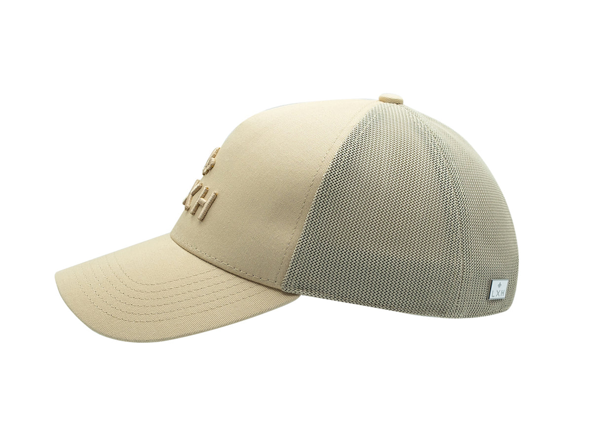 Casquette LXH Ton sur Ton Beige avec une visière courbée et des détails en mesh