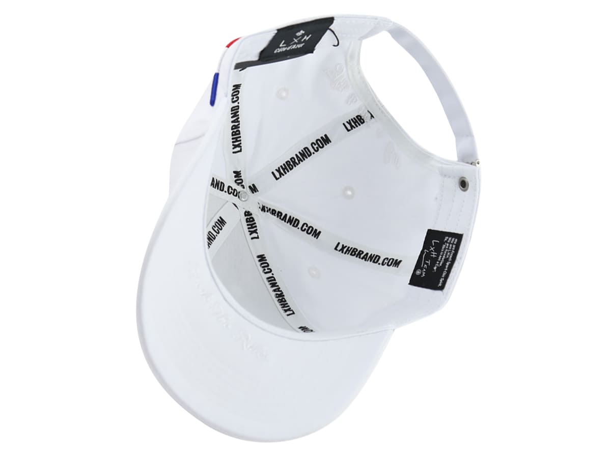 Casquette LXH Ton sur Ton Blanc vue intérieure avec bande de transpiration et réglage arrière