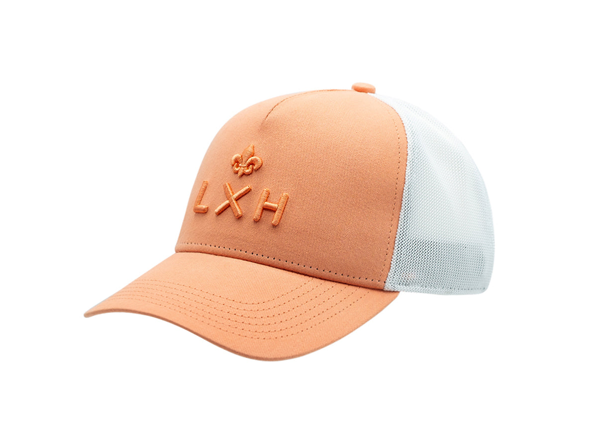 Casquette LXH Ton sur Ton en orange avec logo brodé sur le devant et tissu en filet