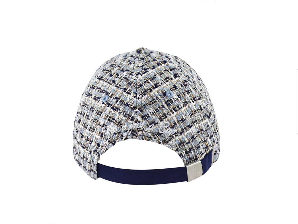 Casquette LXH Tweed Bleu Nuit vue de dos avec fermeture ajustable en tissu tissé