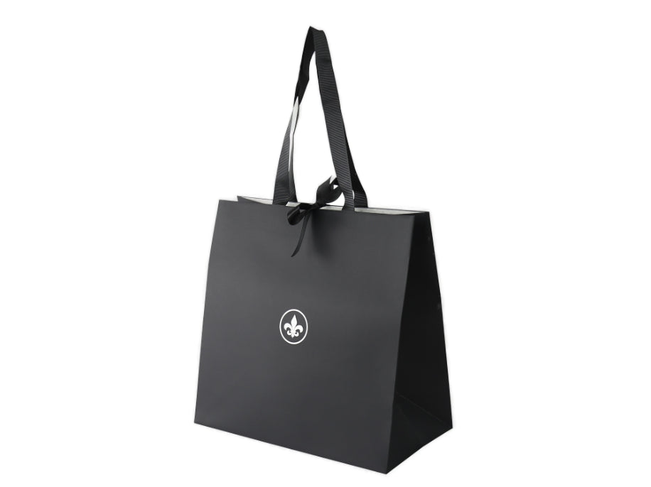 Sac cadeau noir LXH avec poignée en ruban et logo blanc élégant pour emballage cadeau