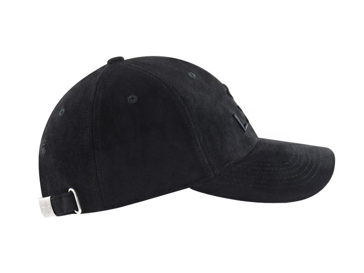 "Heritage" Cap in Tone-on-Tone Black Suede