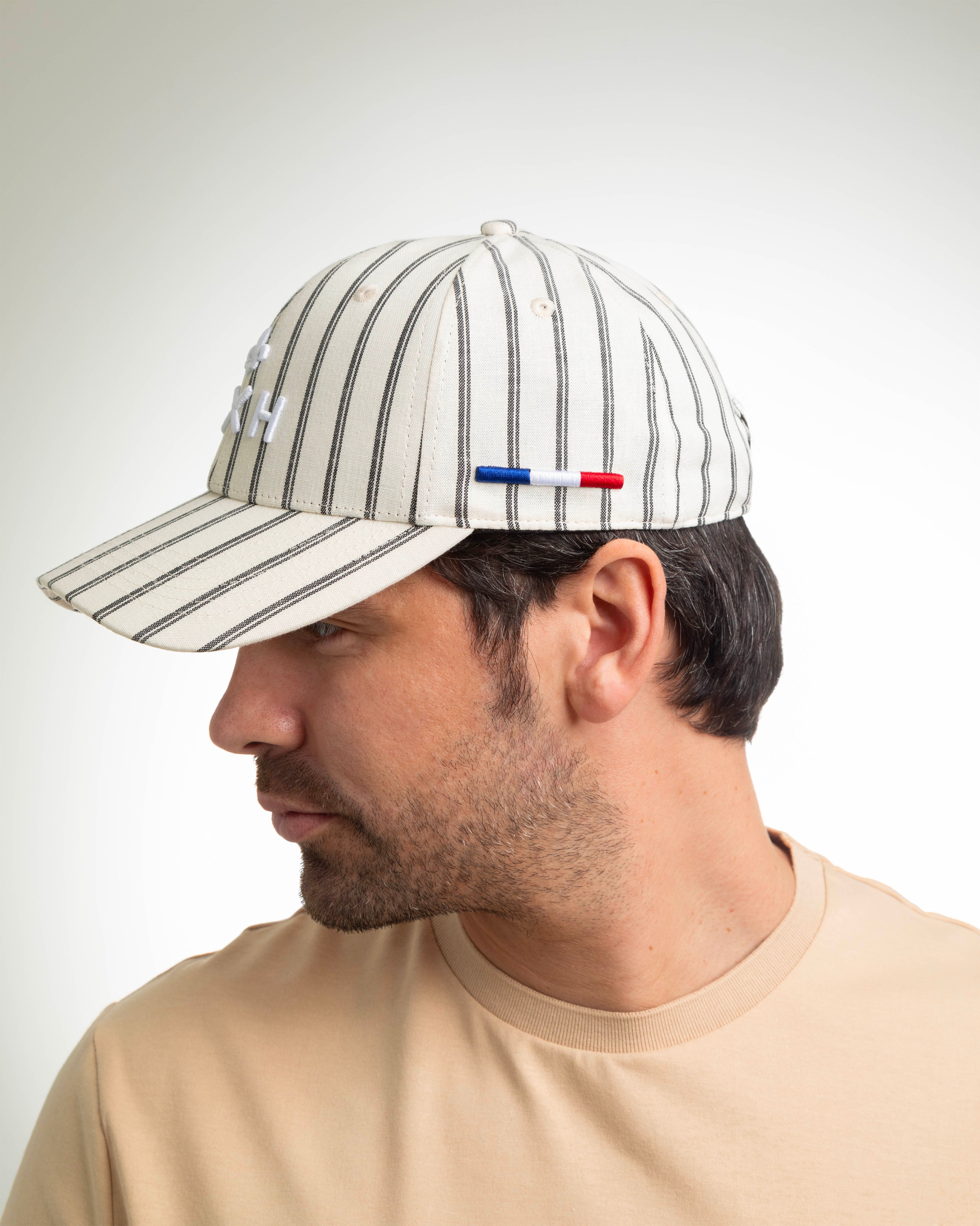 “Heritage” Cap with Beige Striped Patterns
