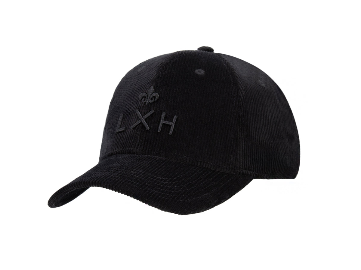 Casquette « Héritage » Velours Côtelé Ton sur Ton Noir de LXH avec logo brodé en relief