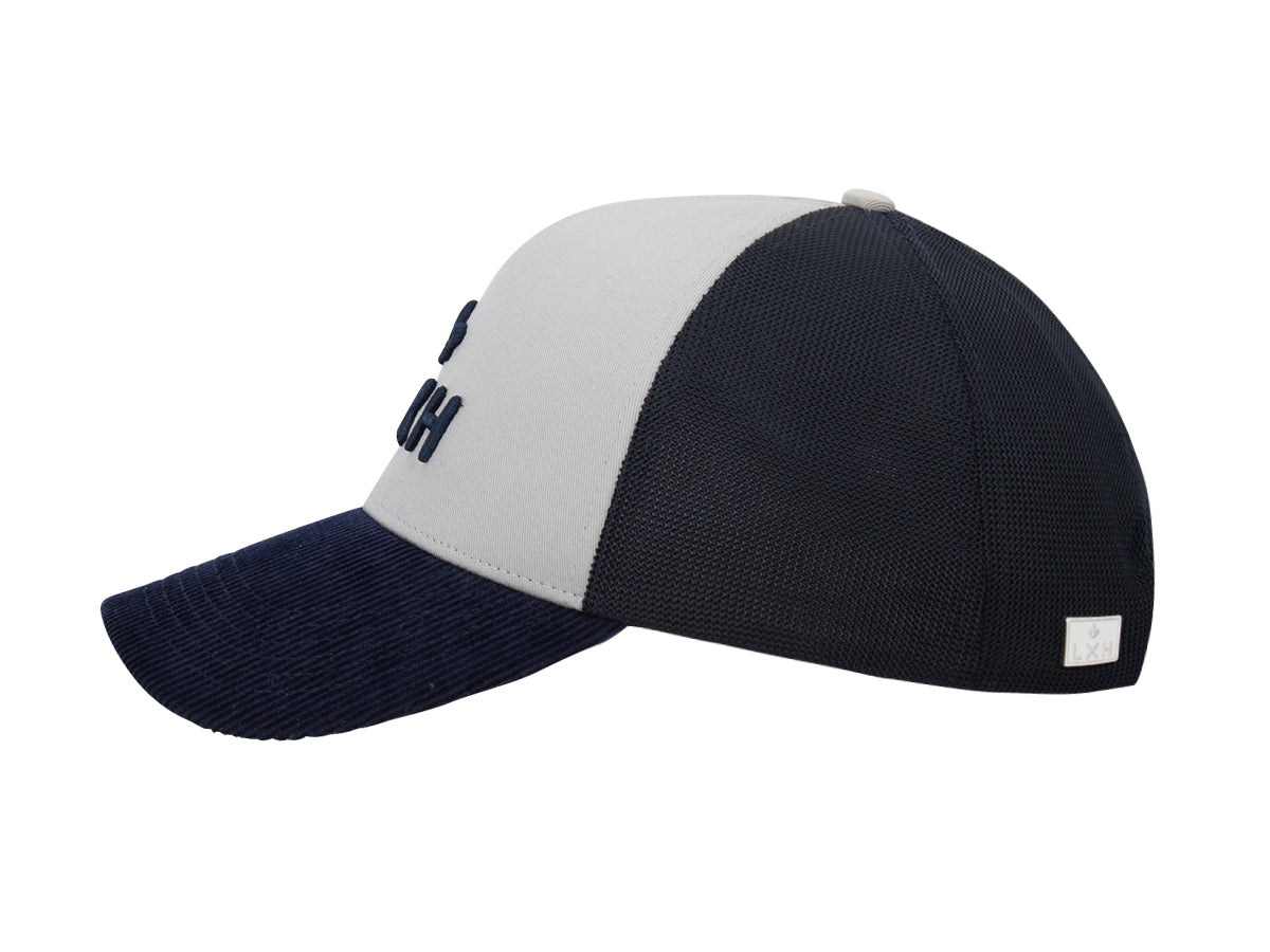 Casquette « Évasion » Bi-Matière Coton / Velours Côtelé Gris Perle / Bleu Marine