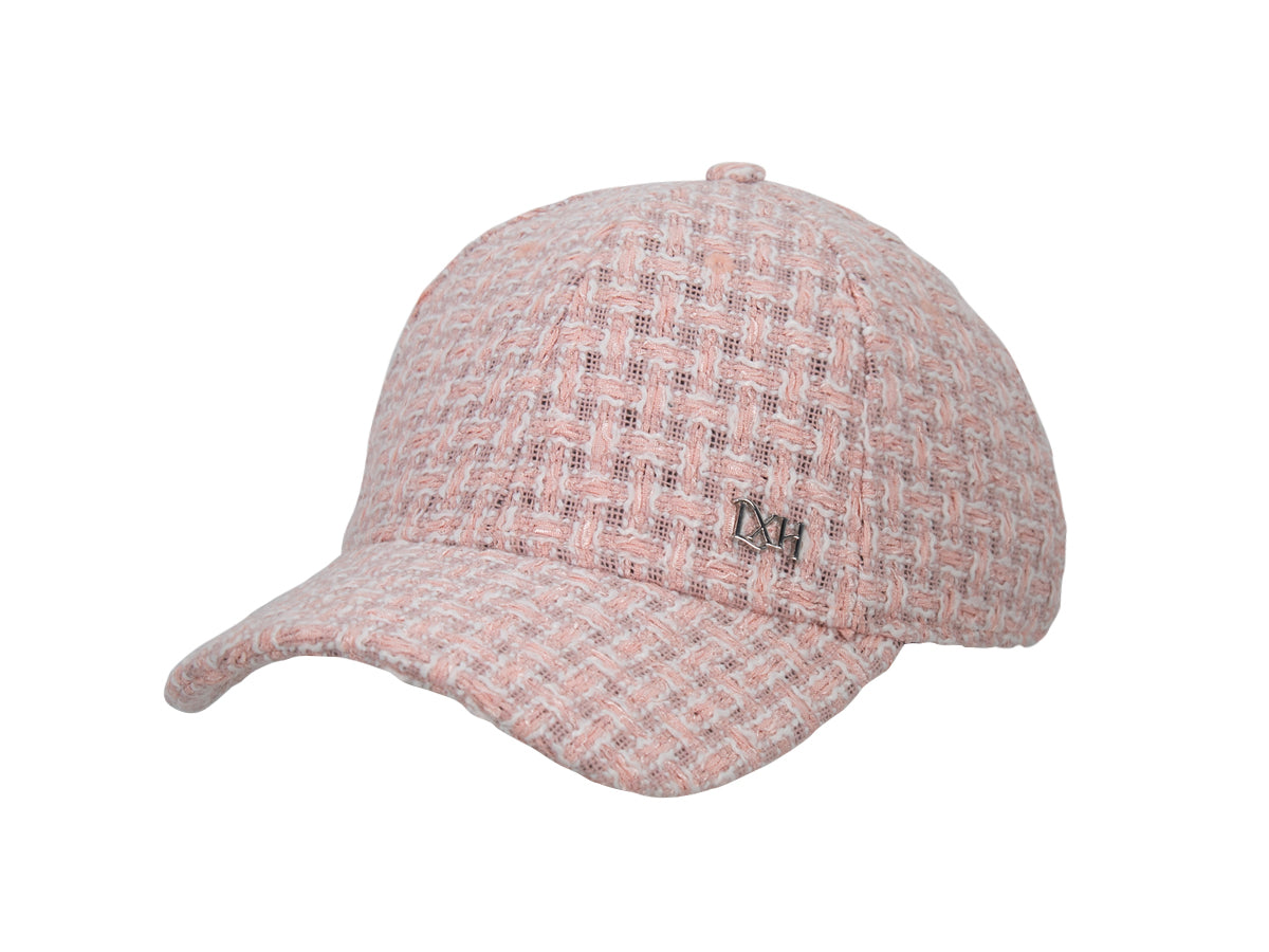 Casquette « Prestige » Tweed Rose de LXH avec design élégant en tissu tressé rose