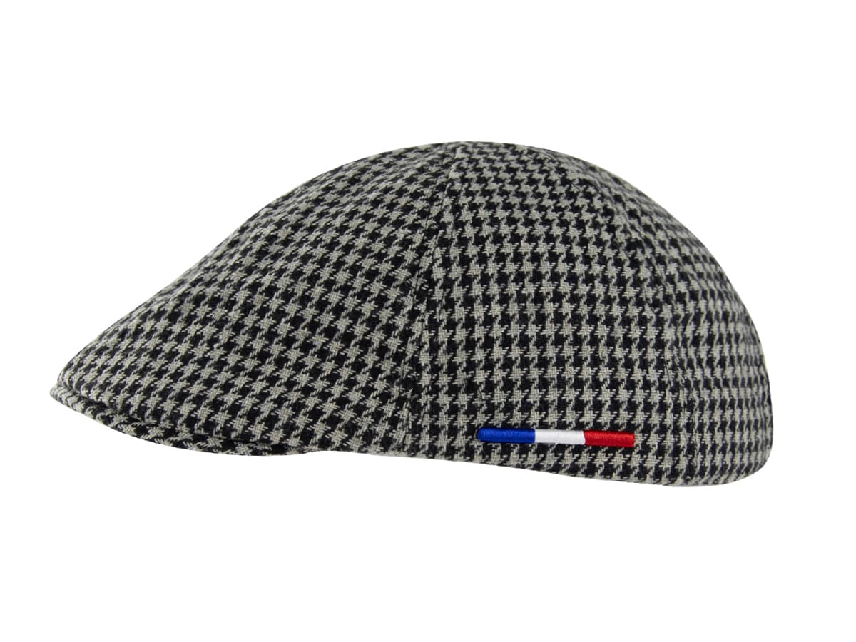 Béret Pied-de-Poule Gris / Noir de LXH avec un motif classique et bande tricolore