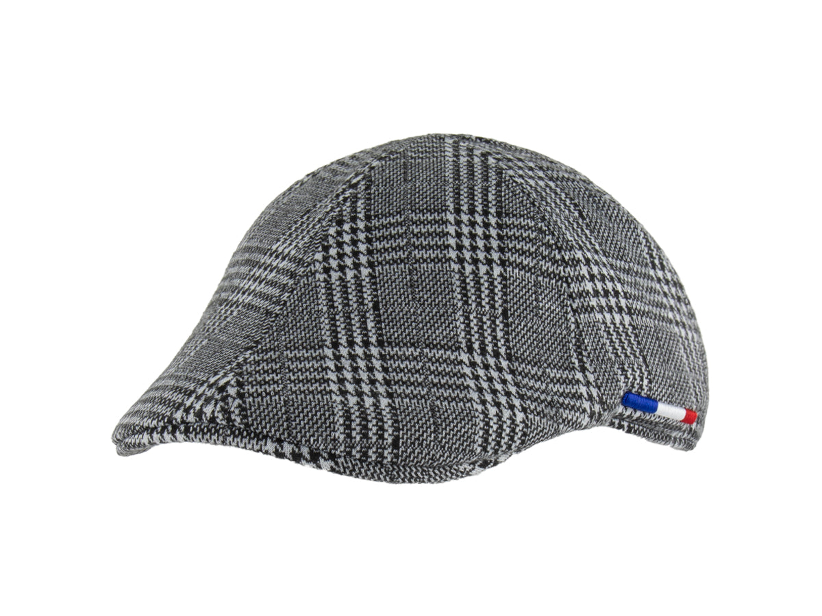Béret Prince-de-Galles gris à motif carreaux avec petit drapeau tricolore LXH