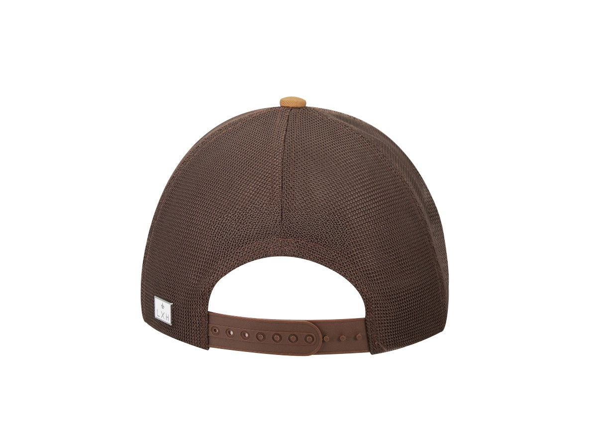 Vue arrière de la casquette bi-matière coton velours homme avec strap réglable marron
