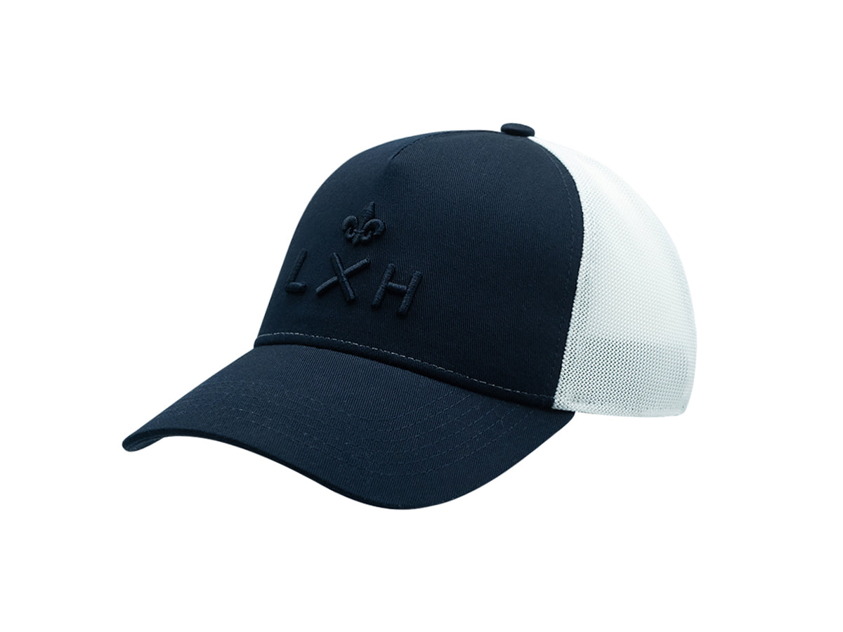 Casquette bleu marine bicolore coton LXH avec logo brodé et visière incurvée