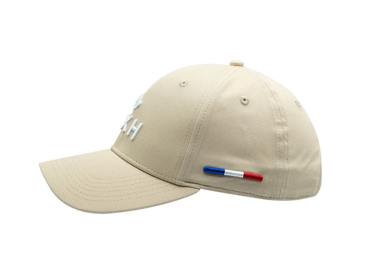 Casquette LXH en Coton Beige avec broderie blanche et détail tricolore côté