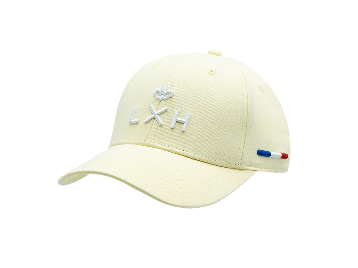 Casquette coton jaune citron LXH avec logo brodé et détails tricolores