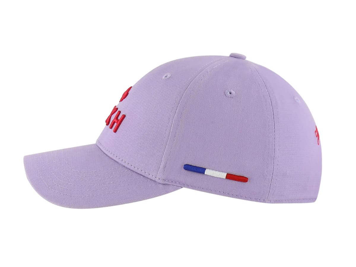 Casquette Coton Pop Lilas avec broderie rouge et liseré tricolore français sur le côté