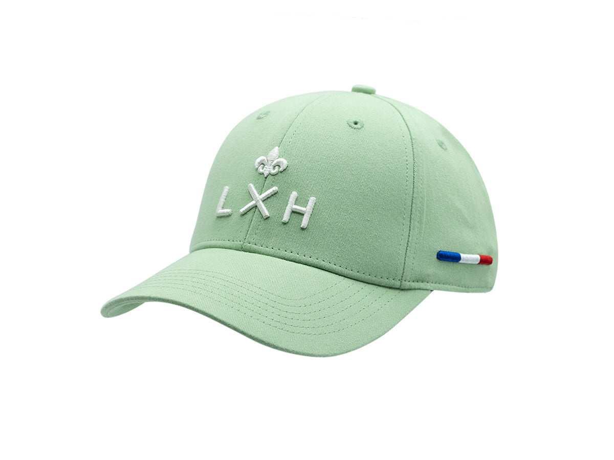 Casquette coton vert clair LXH avec broderie et détails tricolores sur la visière