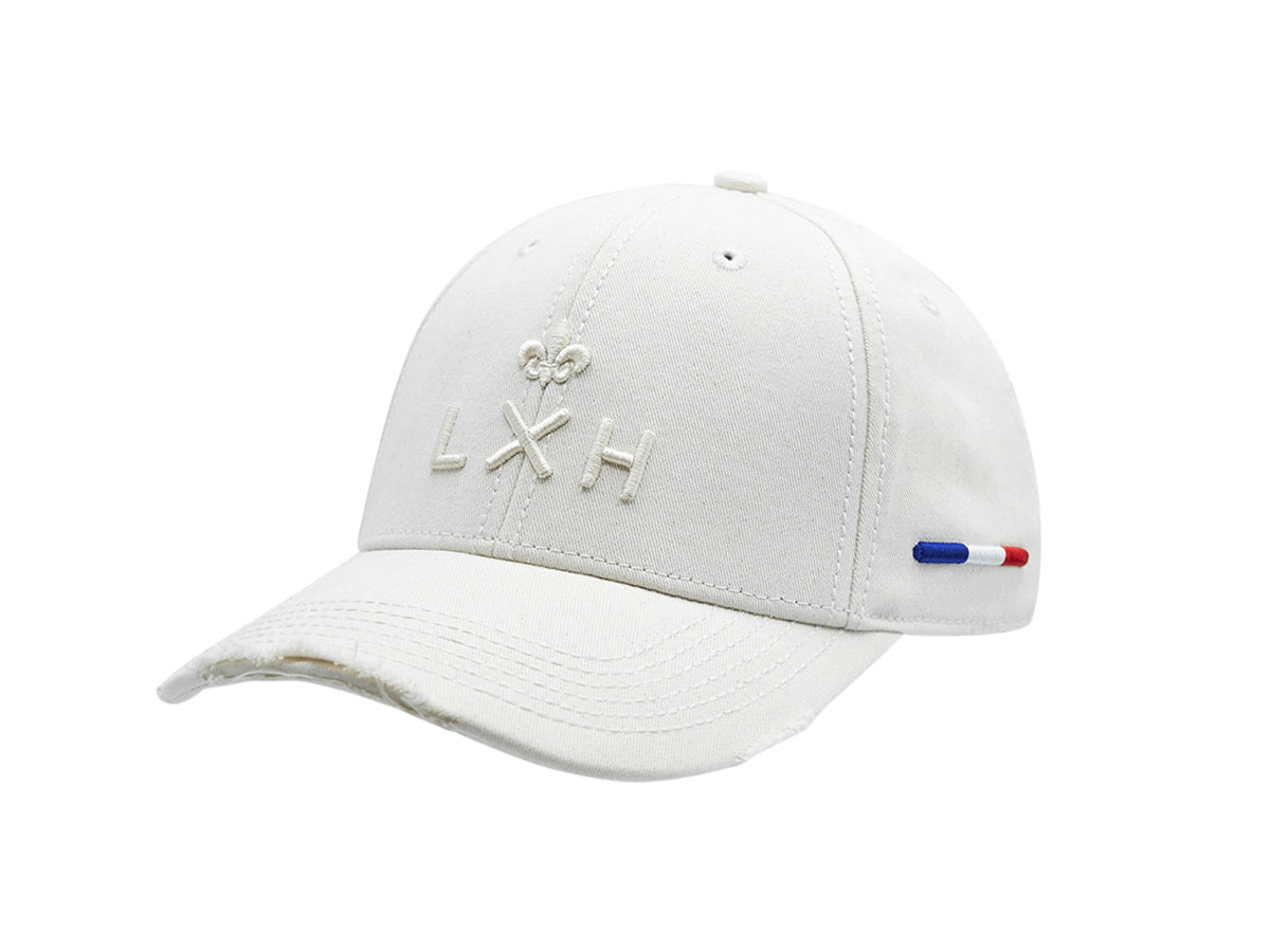 Casquette crème héritage LXH avec logo brodé et détail tricolore sur le côté