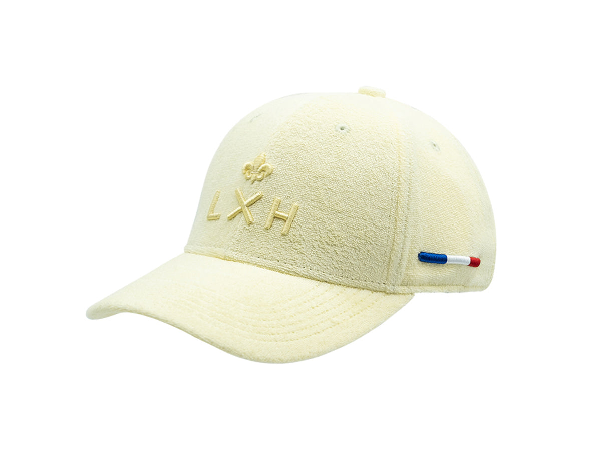 Casquette éponge jaune citron LXH avec logo brodé et bande tricolore