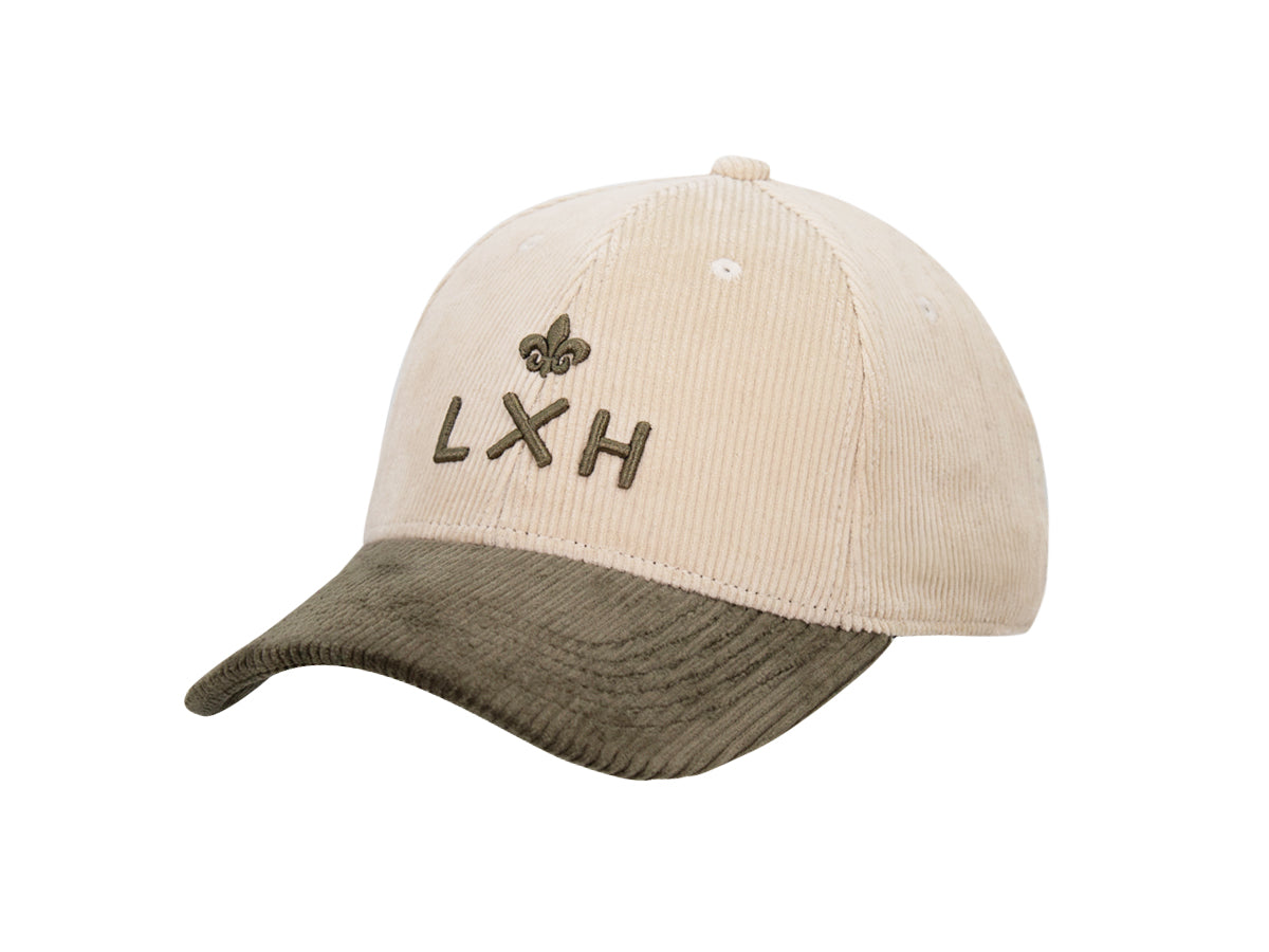 Casquette « Héritage » Velours Côtelé Bi-Color Beige / Kaki de la marque LXH, élégante et confortable