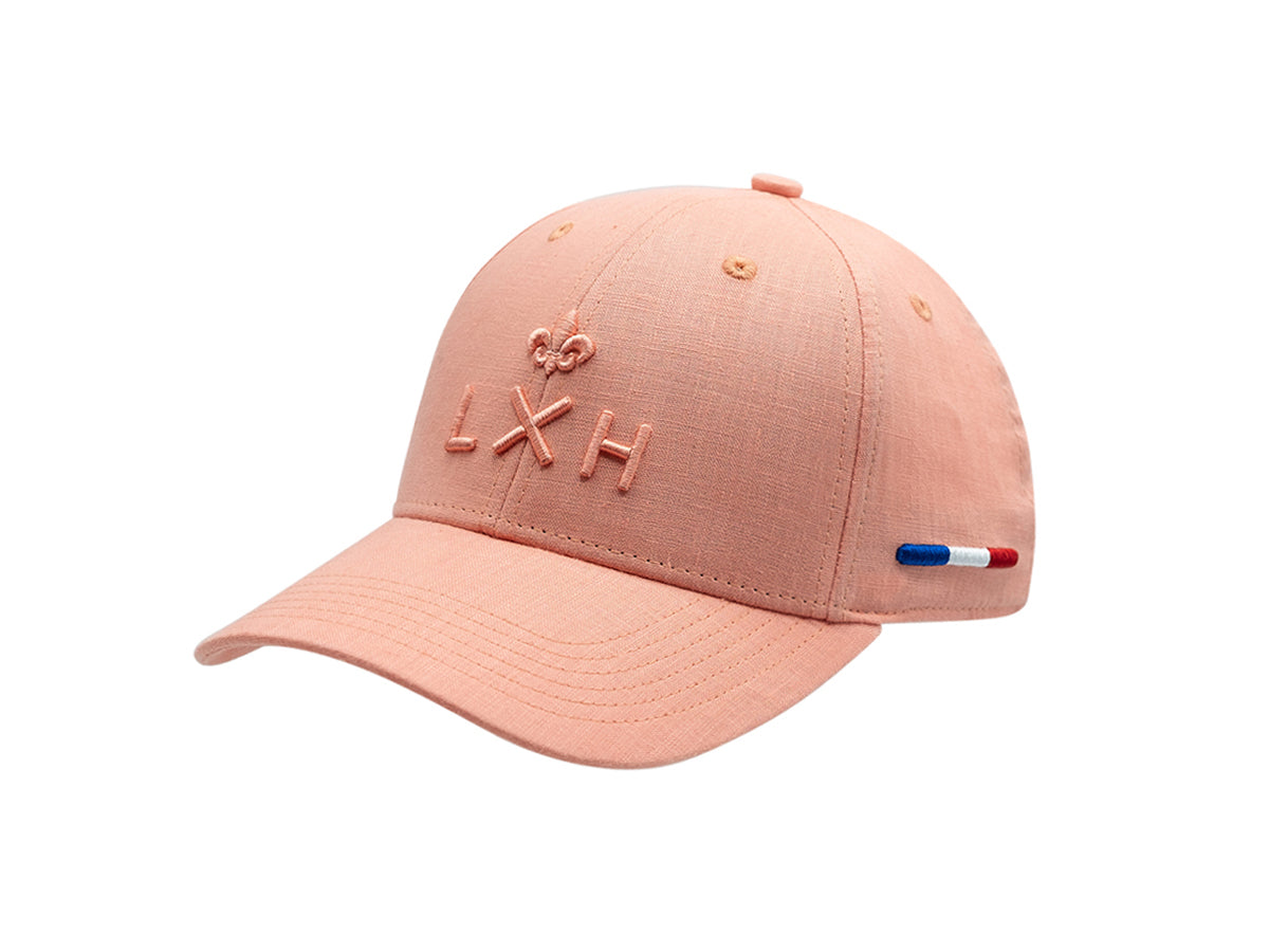 Casquette lin corail LXH avec broderie et bande tricolore pour un style décontracté