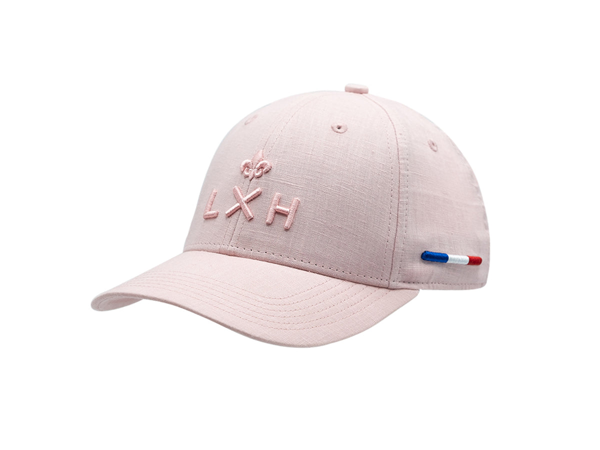 Casquette lin rose LXH avec logo brodé et bande tricolore sur le côté