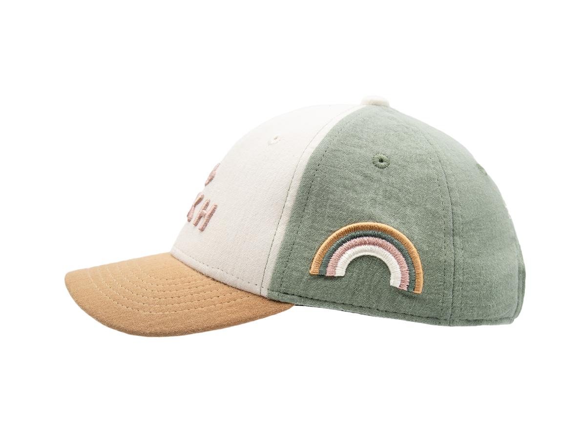 Casquette LXH tricolore avec visière camel et broderie arc-en-ciel sur le côté
