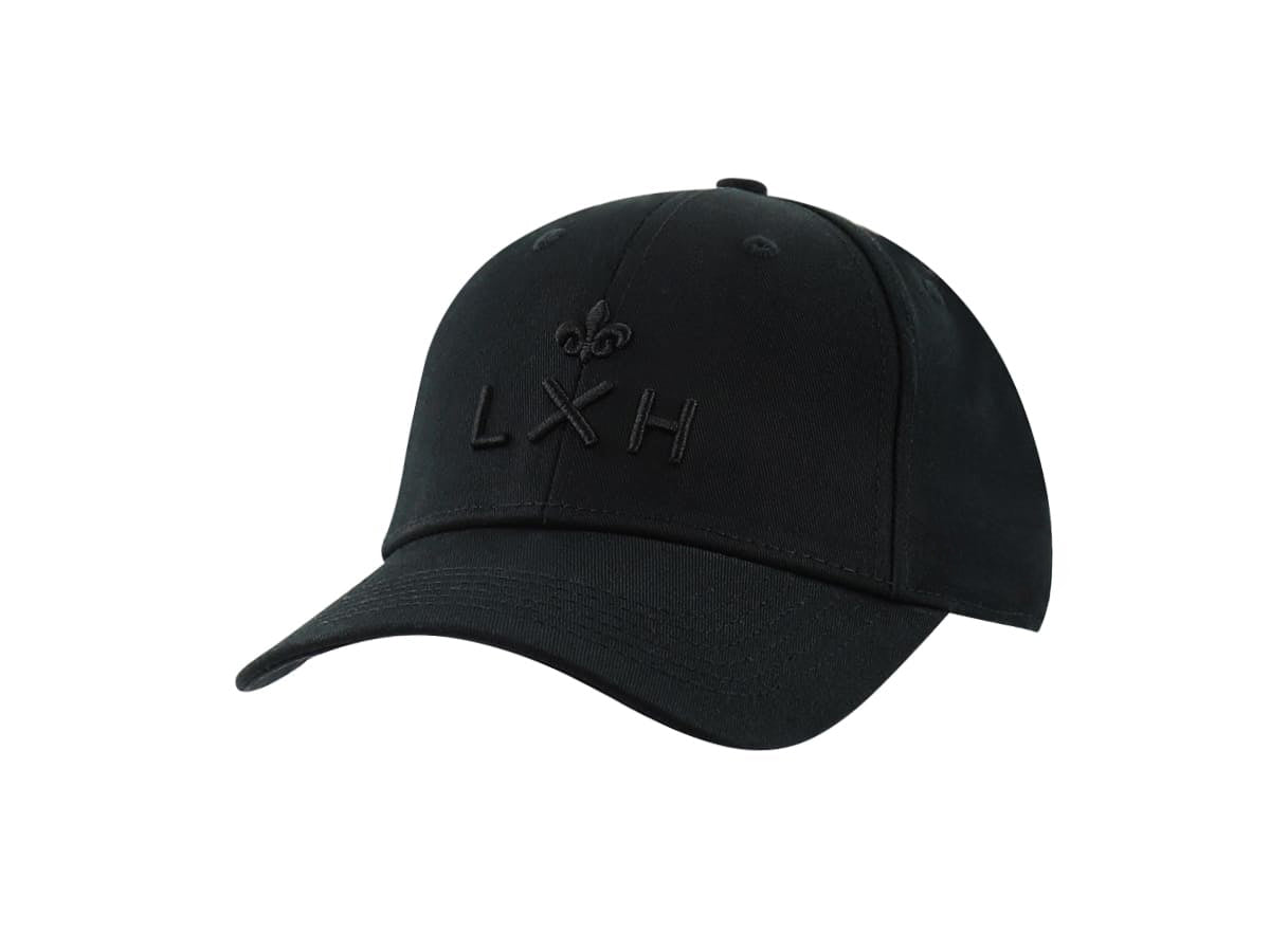 Casquette noire coton premium LXH avec logo brodé sur le devant, élégante et confortable