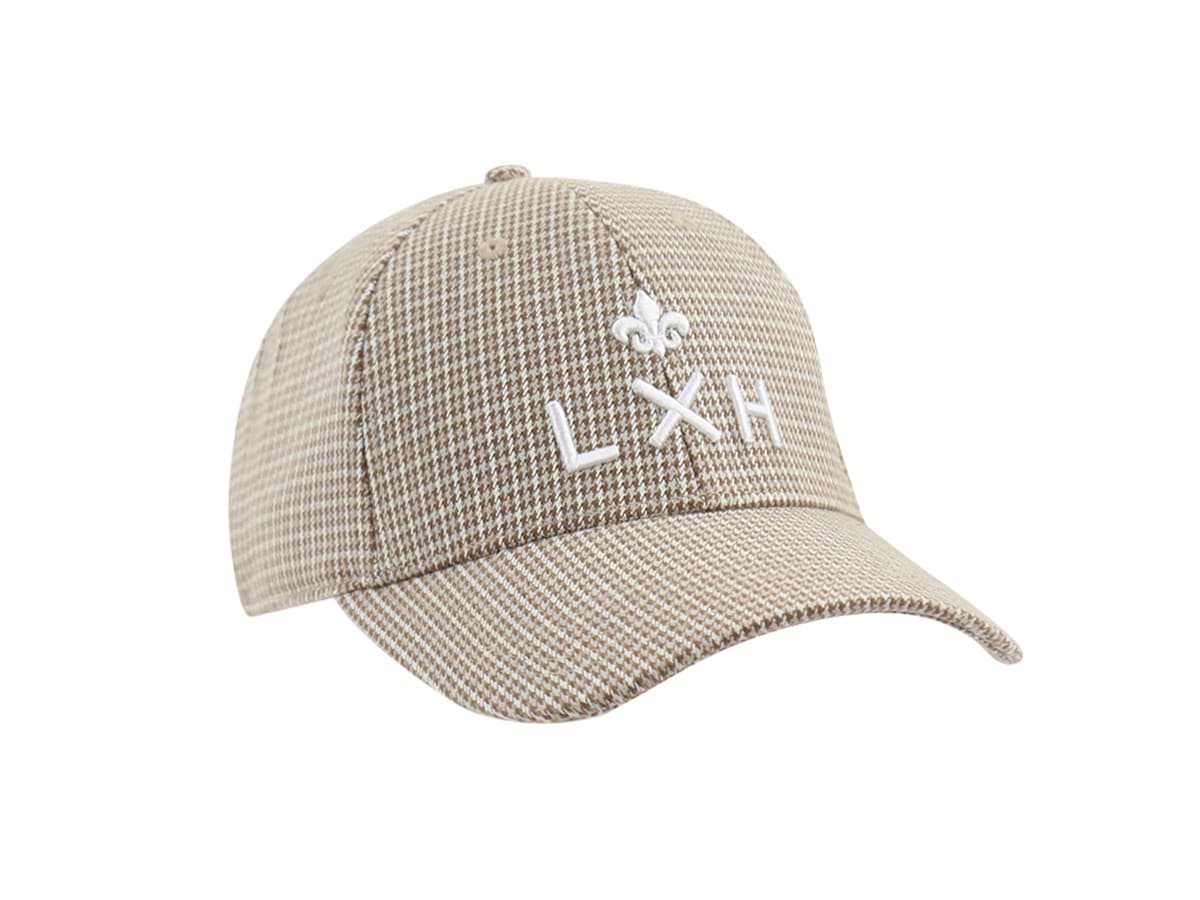 Casquette pied-de-poule camel LXH avec logo brodé pour un look tendance