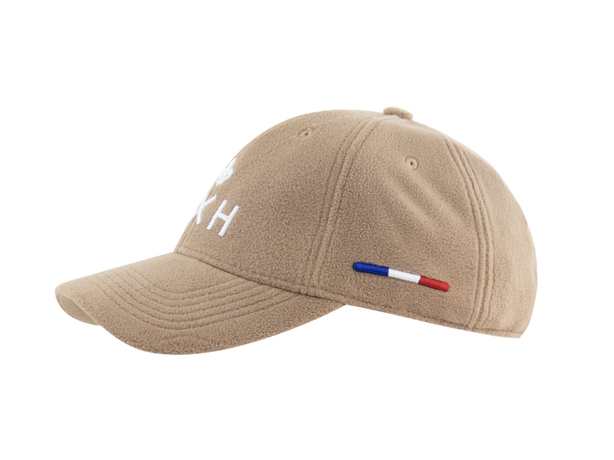 Casquette polaire homme LXH en beige avec logo brodé et détails tricolores