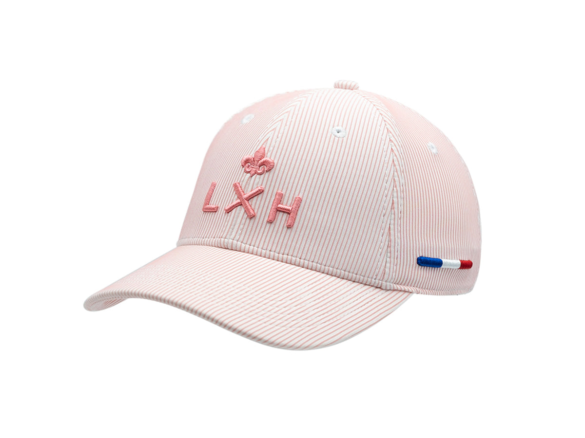 Casquette rayée rose femme LXH avec logo brodé et accent tricolore sur le côté