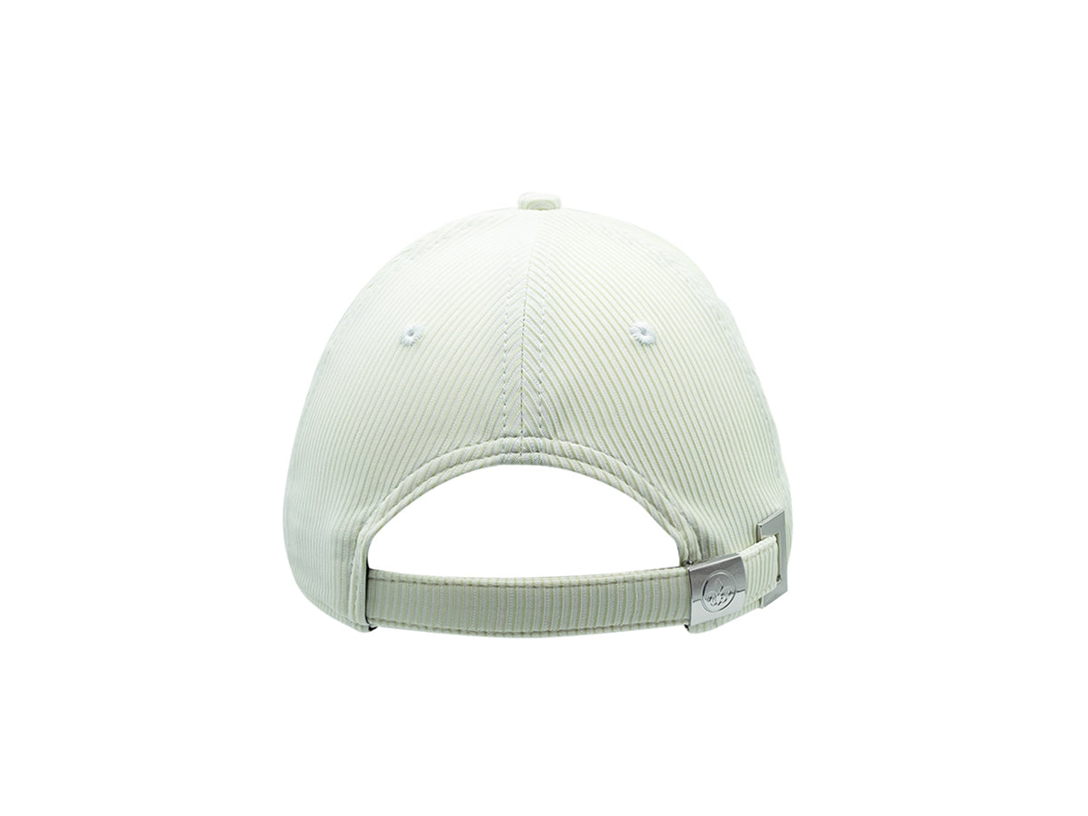 Vue arrière de la casquette rayée vert clair de la marque LXH avec une fermeture réglable