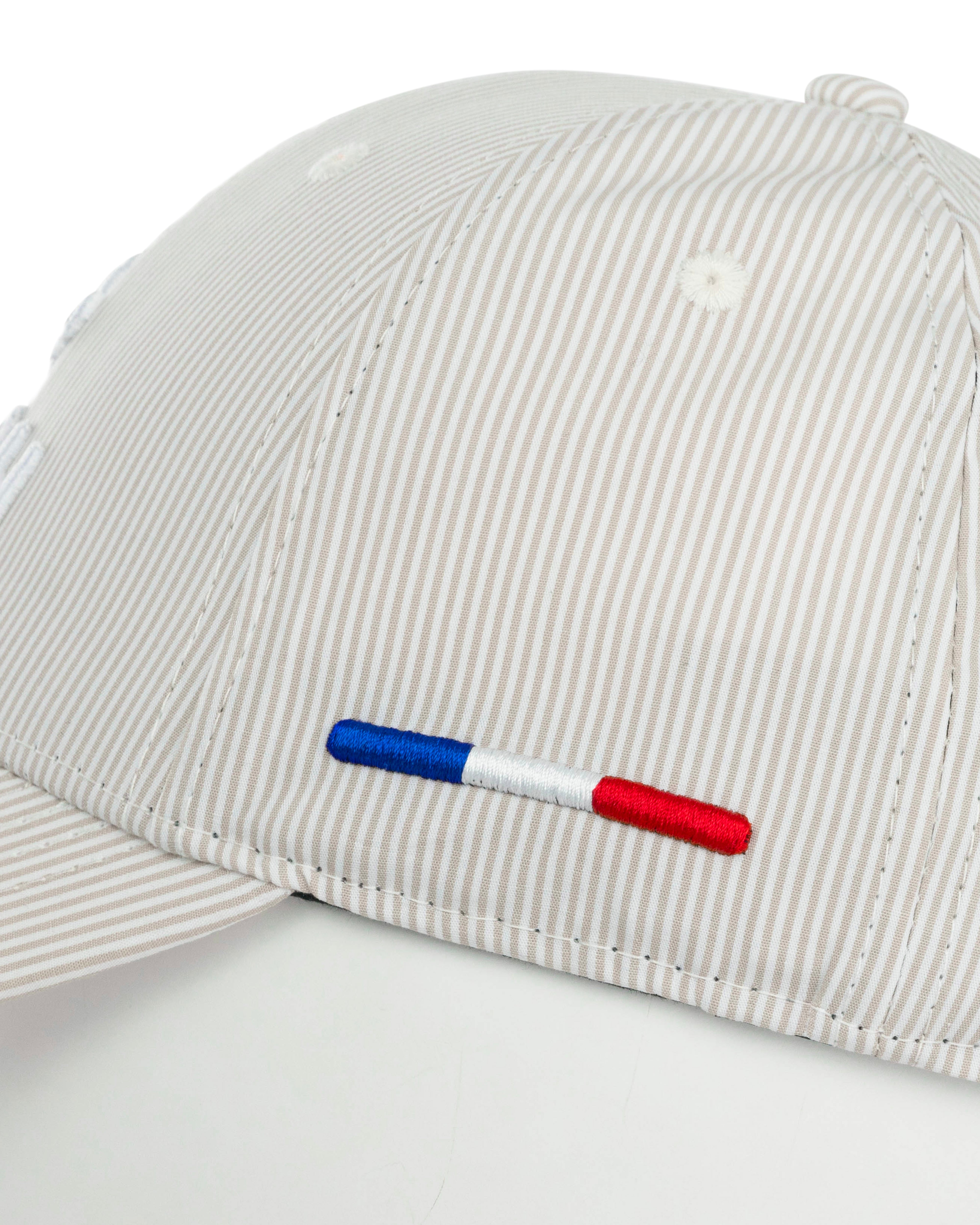 Casquette Rayures Beige / Blanc LXH avec broderie tricolore sur le côté