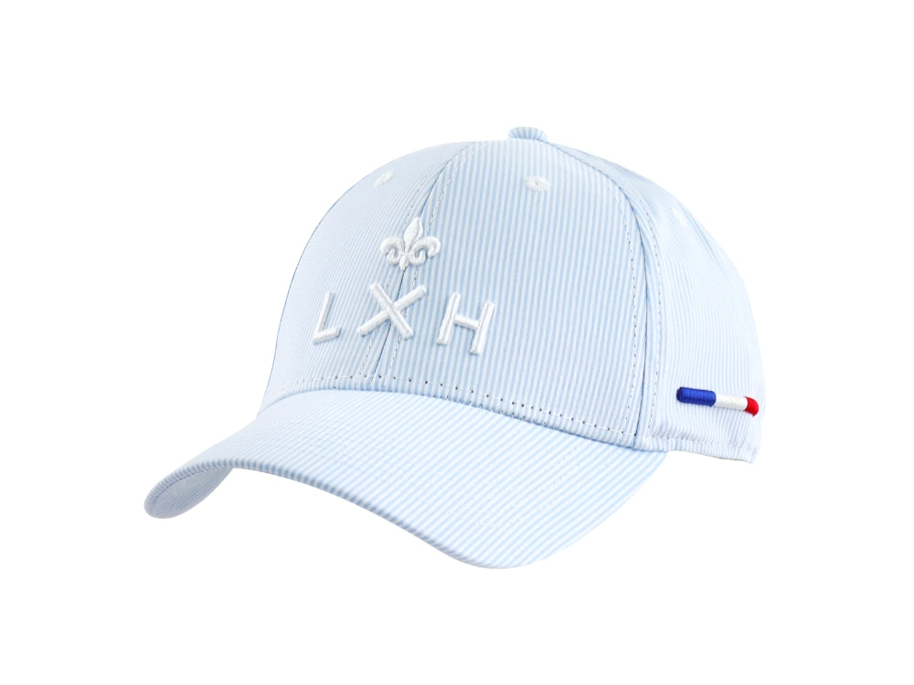 Casquette Rayures Bleu / Bleu Clair de marque LXH avec logo brodé et couleur française