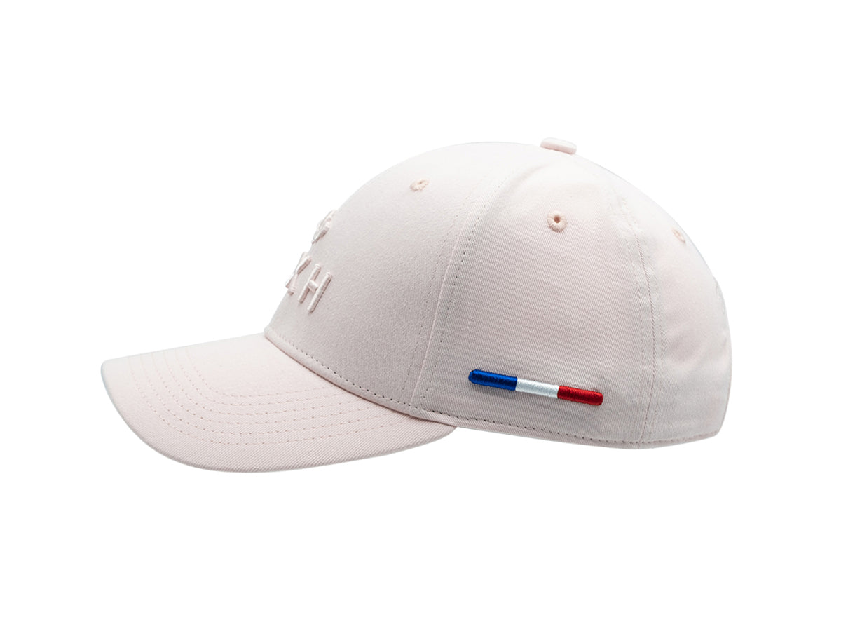 Casquette rose coton femme LXH avec une broderie et détails tricolores sur le côté
