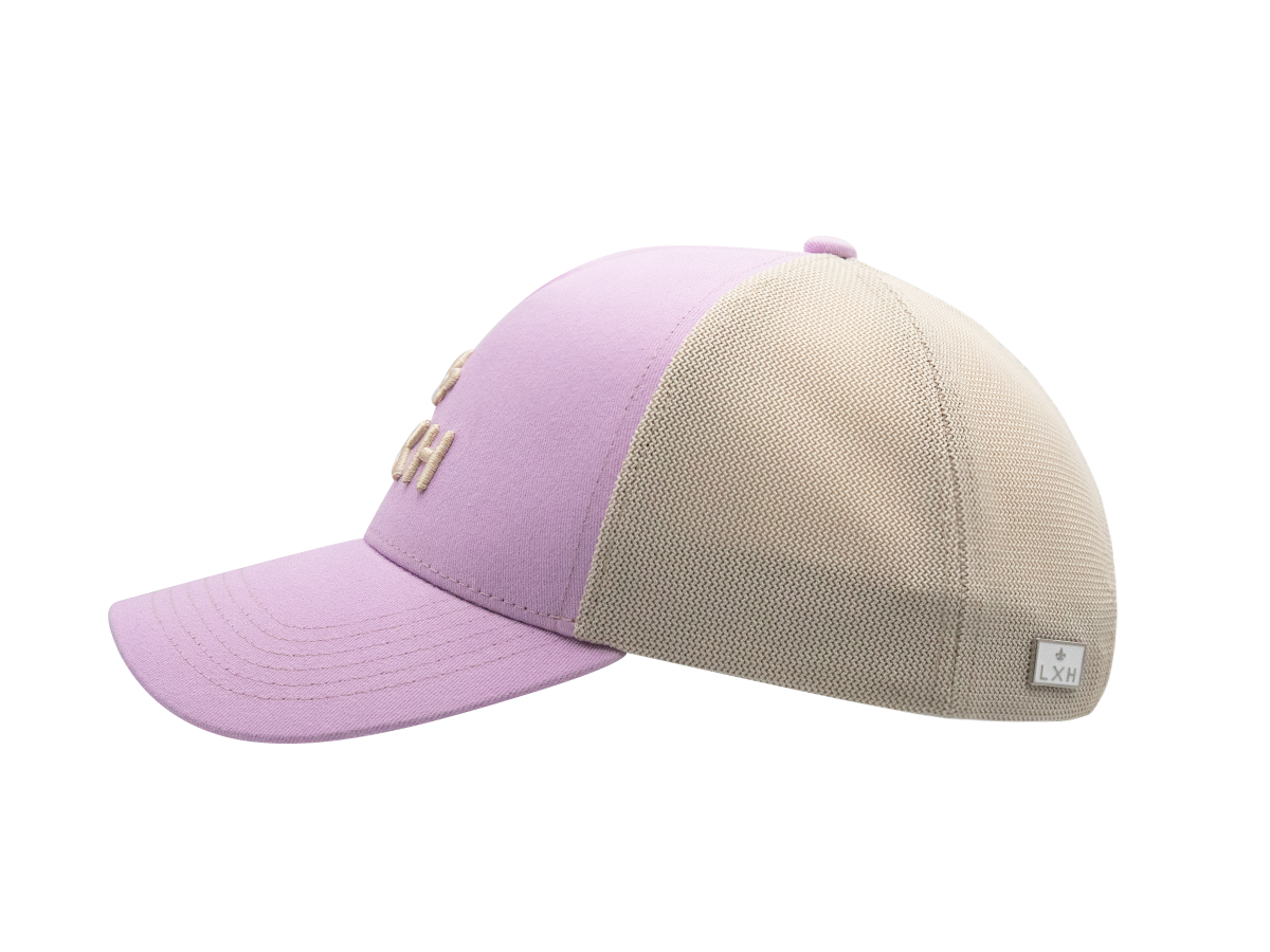 Casquette Shades LXH en violet avec panneaux en maille beiges pour un style décontracté