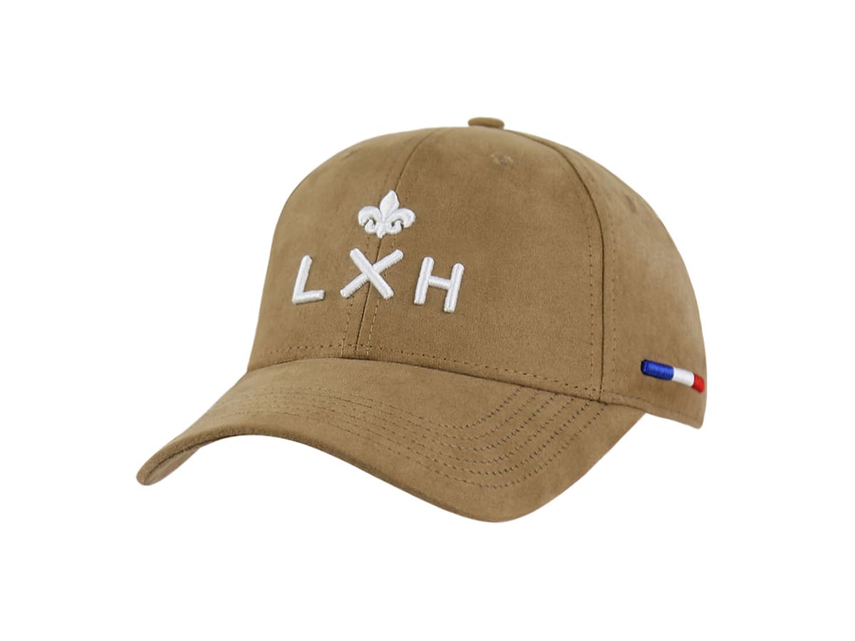 Casquette Suédine Camel LXH avec logo brodé et détails tricolores