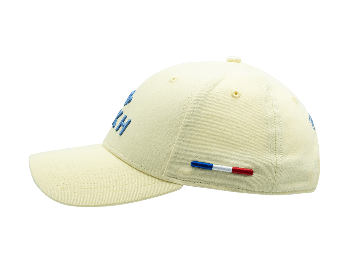 Casquette LXH en Coton Pop Jaune Citron avec broderie bleu et petit drapeau tricolore sur le côté
