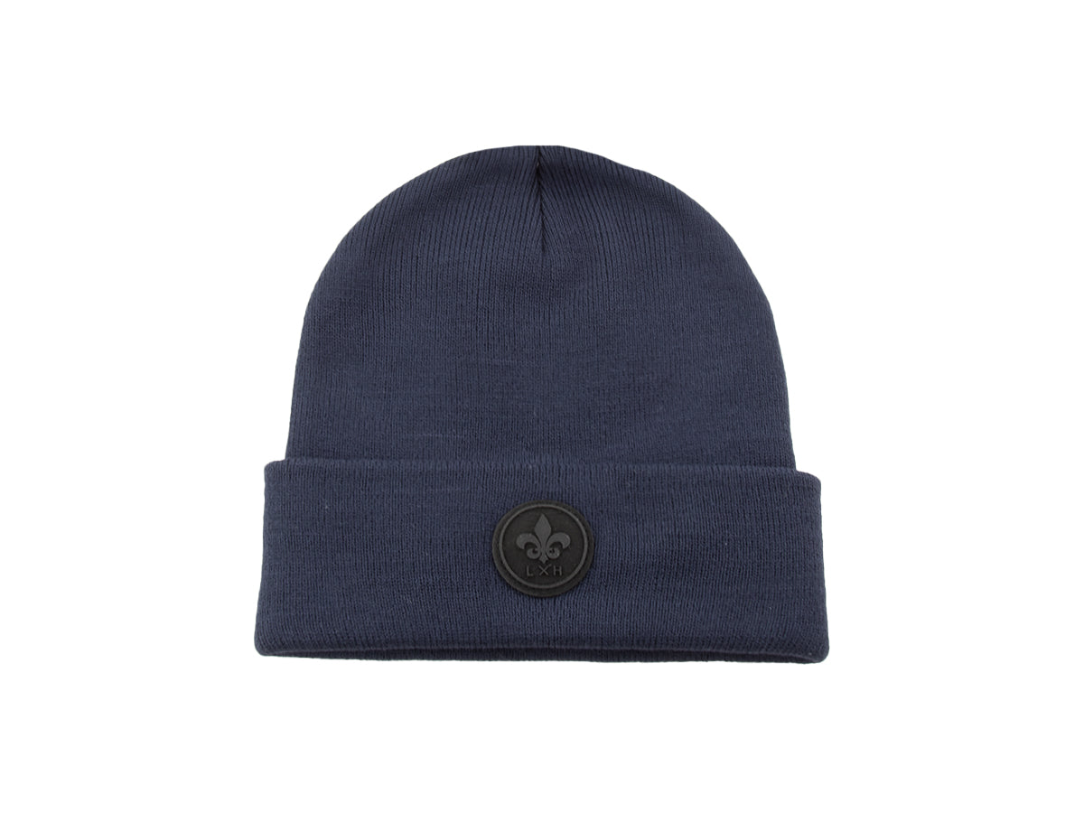 Bonnet bleu marine homme LXH en laine avec logo en relief sur le devant