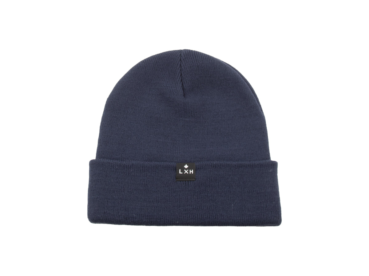 Bonnet bleu marine homme LXH en tricot doux avec étiquette style sur le devant