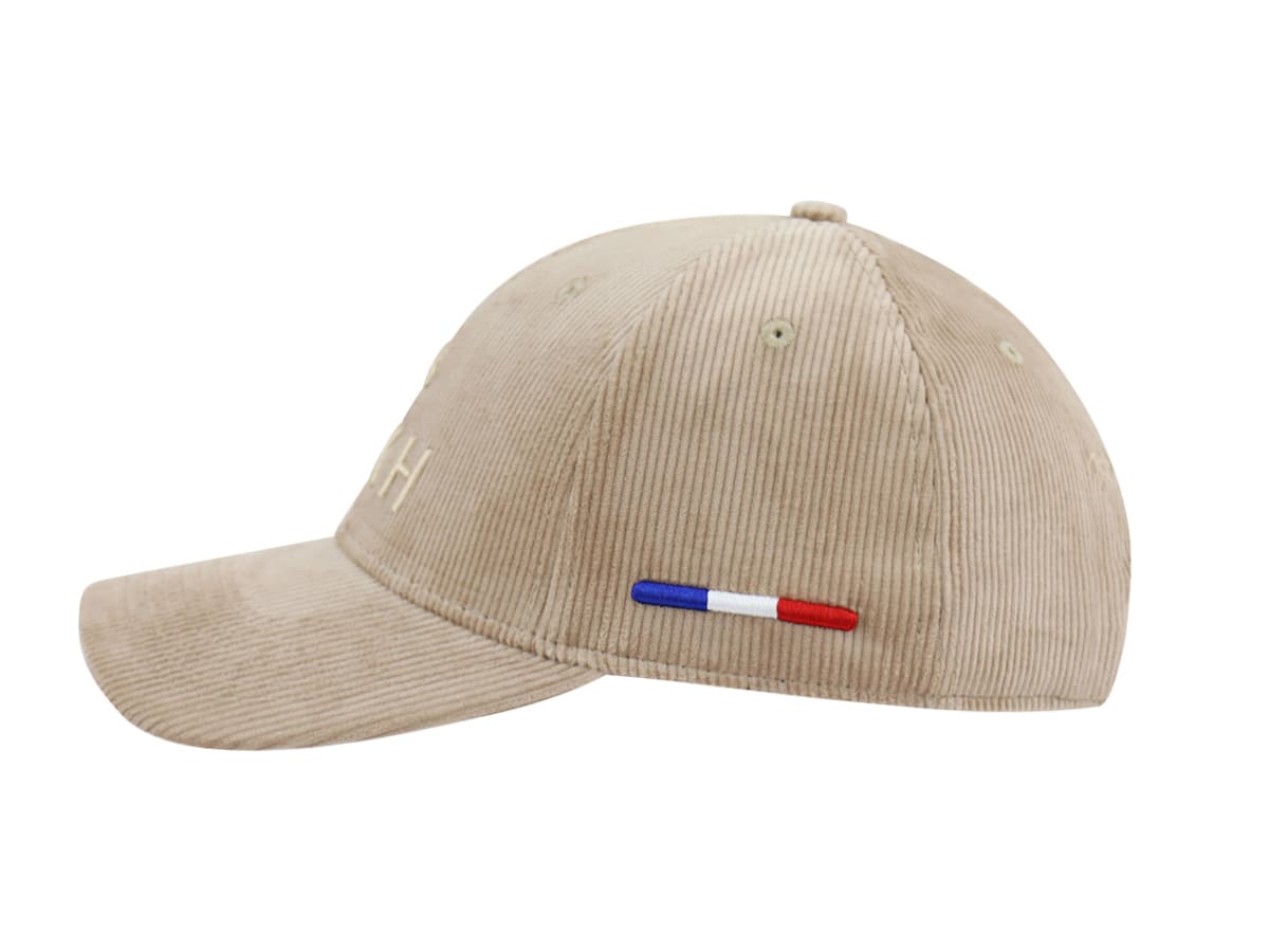 Casquette LXH Ton sur Ton Taupe en velours côtelé avec broderie drapeau français