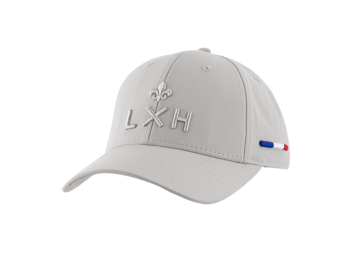 Casquette « Héritage » LXH nylon gris clair, monogramme et fleur de lys ton sur ton, drapeau tricolore latéral