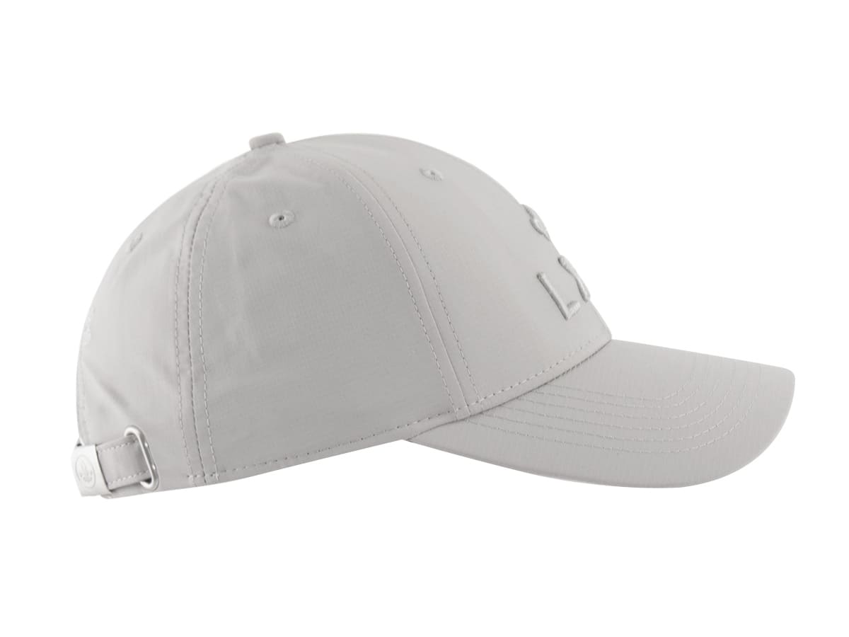 Profil droit LXH nylon gris clair, broderie LXH ton sur ton, sangle métallique fleur de lys, fond blanc
