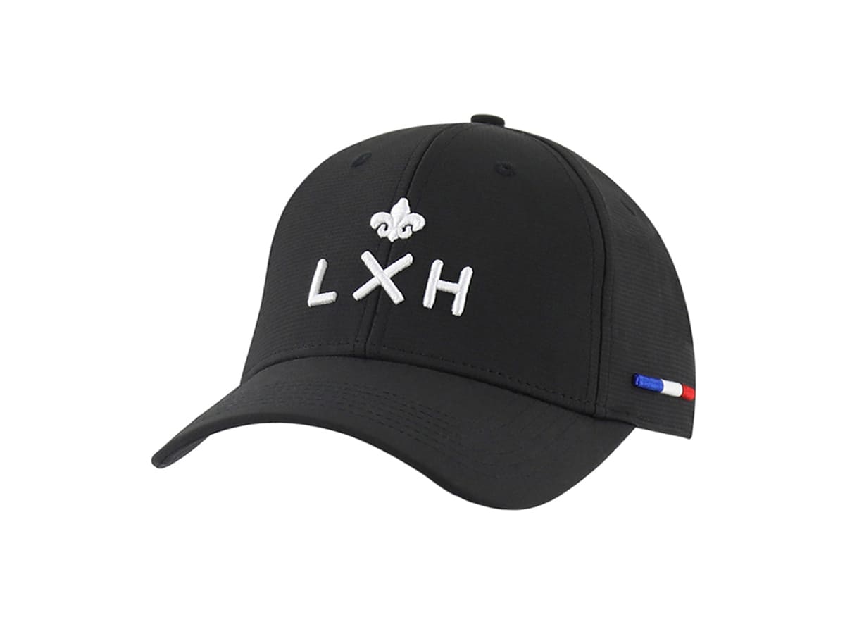 Casquette LXH en Nylon Noir avec logo blanc et petit drapeau tricolore sur le côté